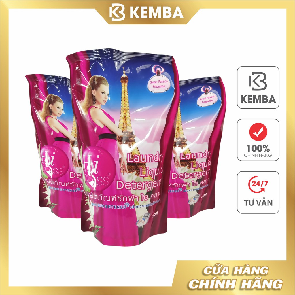 Combo 3 túi Nước giặt xả Hiclass 500ml Thái Lan siêu thơm tiết kiệm hương hoa hồng nồng nàn quyến rũ KEMBA