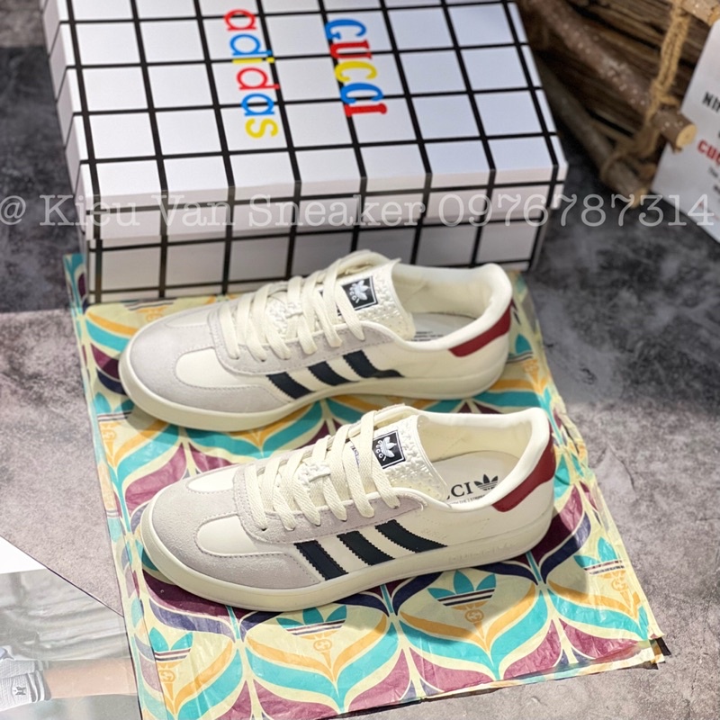 Giày Sneaker_Adidas x Gucciiii Gazelle White Red Blue/Adidasss New 2022 Tặng tất
