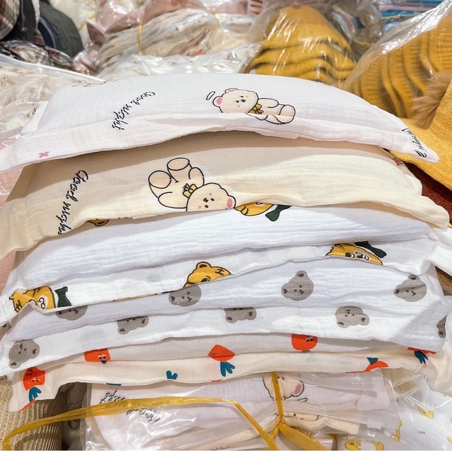 Gối bông xô muslin Be 27x45x1,5cm cho bé sơ sinh (TÚI ZIP)