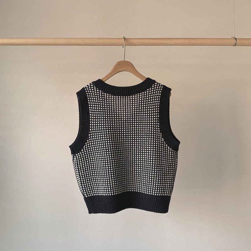 Áo Len Không Tay Cổ Chữ V Họa Tiết Hoa Thời Trang Mới Cho Nữ