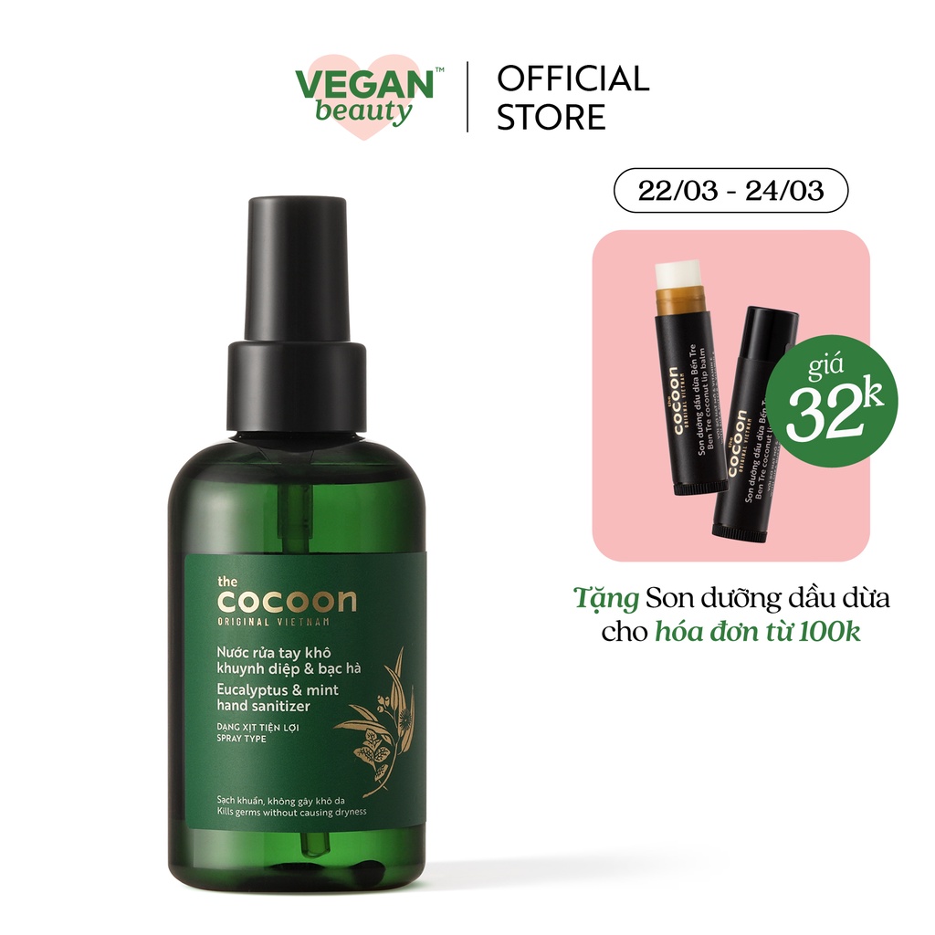 Nước rửa tay khô khuynh diệp & bạc hà Cocoon sạch khuẩn không gây khô da 140ml