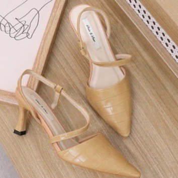 ZZ99- Giày sục 7 phân hoạ tiết da cá sấu, sandal 7cm gót nhọn công sở- hottrend