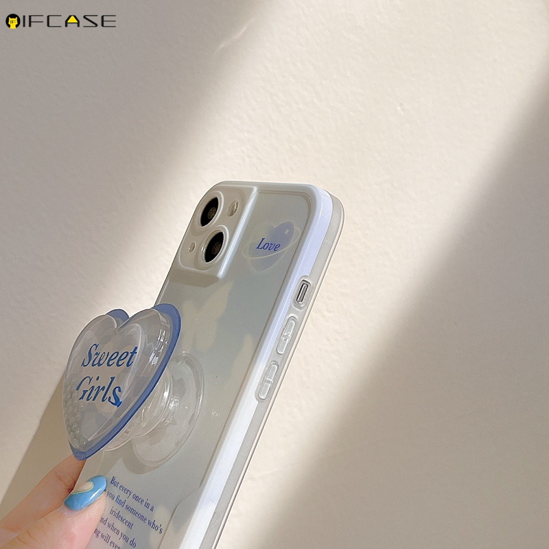 Ốp Điện Thoại Dẻo Kèm Giá Đỡ Hình Trái Tim / Bươm Bướm Màu Trắng Dễ Thương Cho iPhone 13 12 11 Pro Max