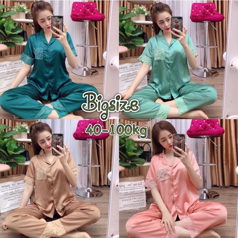Đồ bộ lụa satin phối ren bigsize 3 size 45-100kg