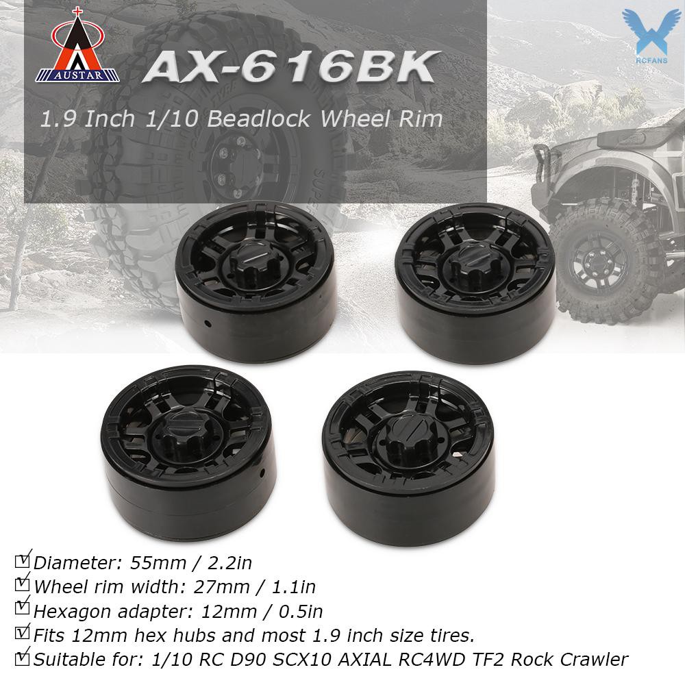 4 Bánh xe AUSTAR AX-616BK 1.9 Inch 1/10 cho D90 SCX10 AXIAL RC4WD TF2 RC