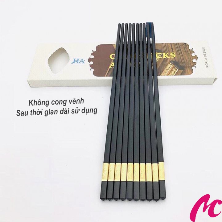 Hộp 10 đôi đũa ăn chống trơn trượt bọc hợp kim tinh tế sang trọng_CC888