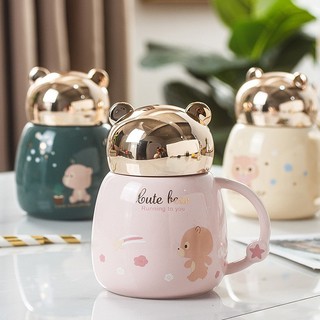 Cốc Sứ Giữ Nhiệt Có Nắp Gương, Cốc Uống Nước, Pha Trà