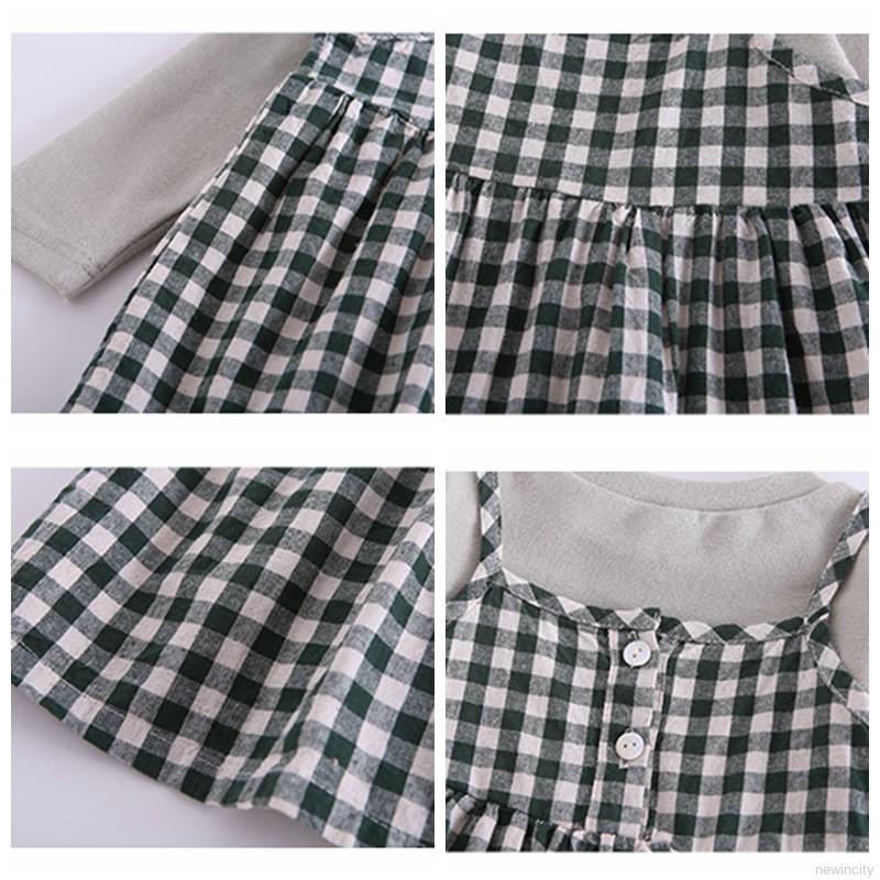 Bộ áo thun dài tay kẻ ca rô + váy yếm dễ thương cho bé