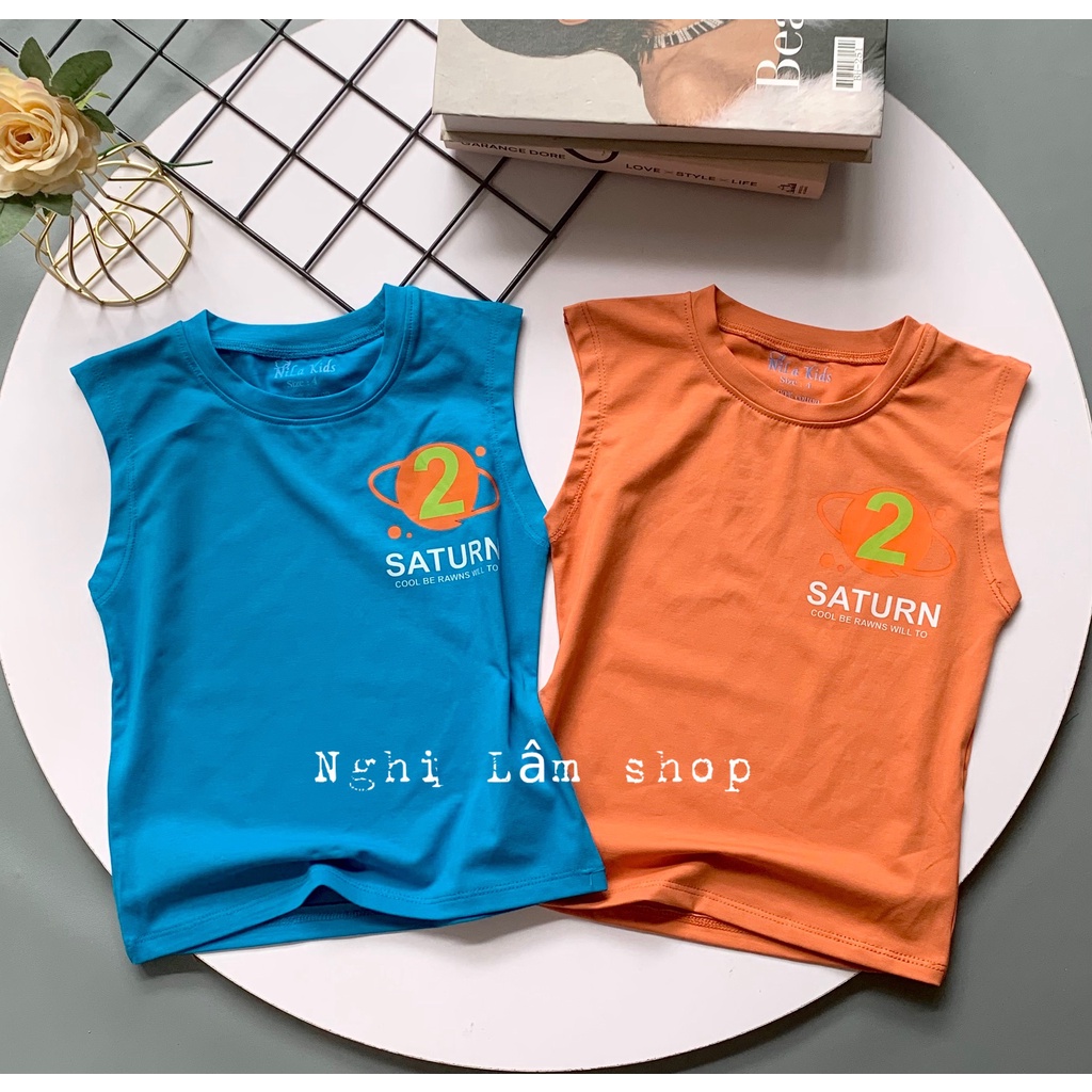 Áo thun sát nách bé trai vai liền chất liệu thun cotton 100% co giản 4 chiều cho bé từ 8-36kg