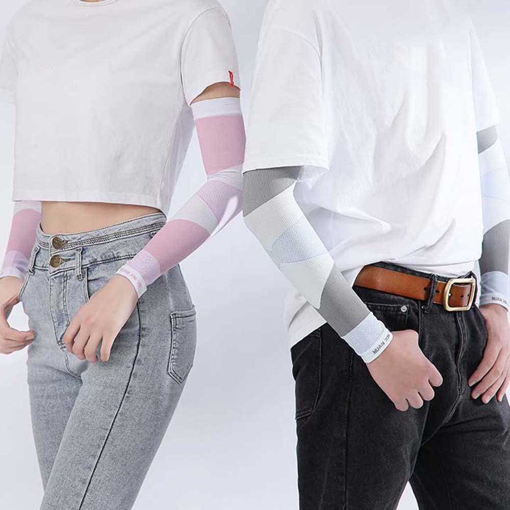 DARNELL Găng Tay Thể Thao Bằng Lụa Lạnh Màu Gradient Họa Tiết Sọc Dạ Quang Bảo Vệ Cánh Tay Cho Mùa Hè