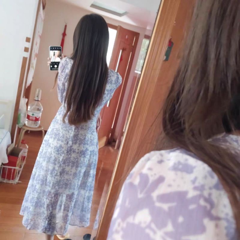 Váy maxi hoa dài tay voan nữ tính