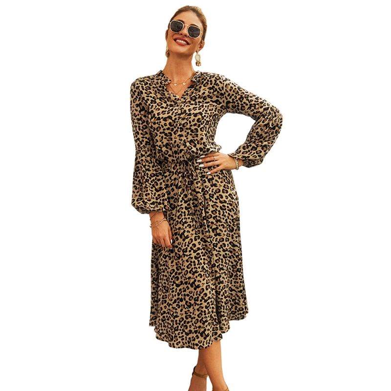 Đầm Chữ A Tay Dài In Họa Tiết Da Báo Sành Điệu Thời Trang Xuân Hè Cho Nữ