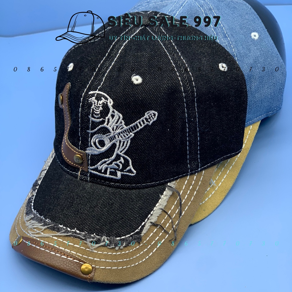 NÓN ÔNG ĐỊA JEAN PHỐI DA, MŨ LƯỠI THÊU ÔNG ĐỊA THÊU PHỐI DA CỰC CHẤT