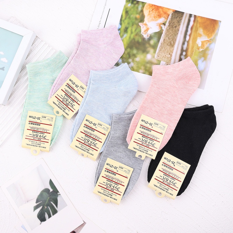 1 Đôi Vớ Cotton Mềm Mại Màu Trơn Thấm Hút Mồ Hôi Thoáng Khí Dễ Thương Cho Nữ