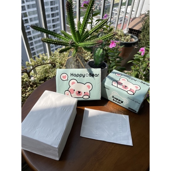 Giấy ăn Happy Bear siêu dai, gói 120 tờ 3 lớp mềm mịn như lụa