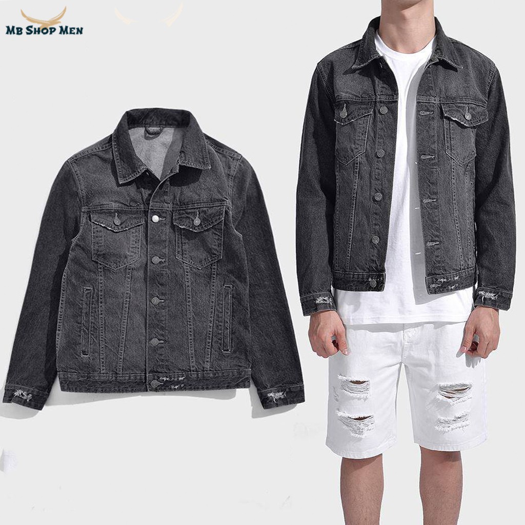 Áo khoác jean nam denim jacket màu xanh nhạt và màu xám đen thời trang nam hana shop