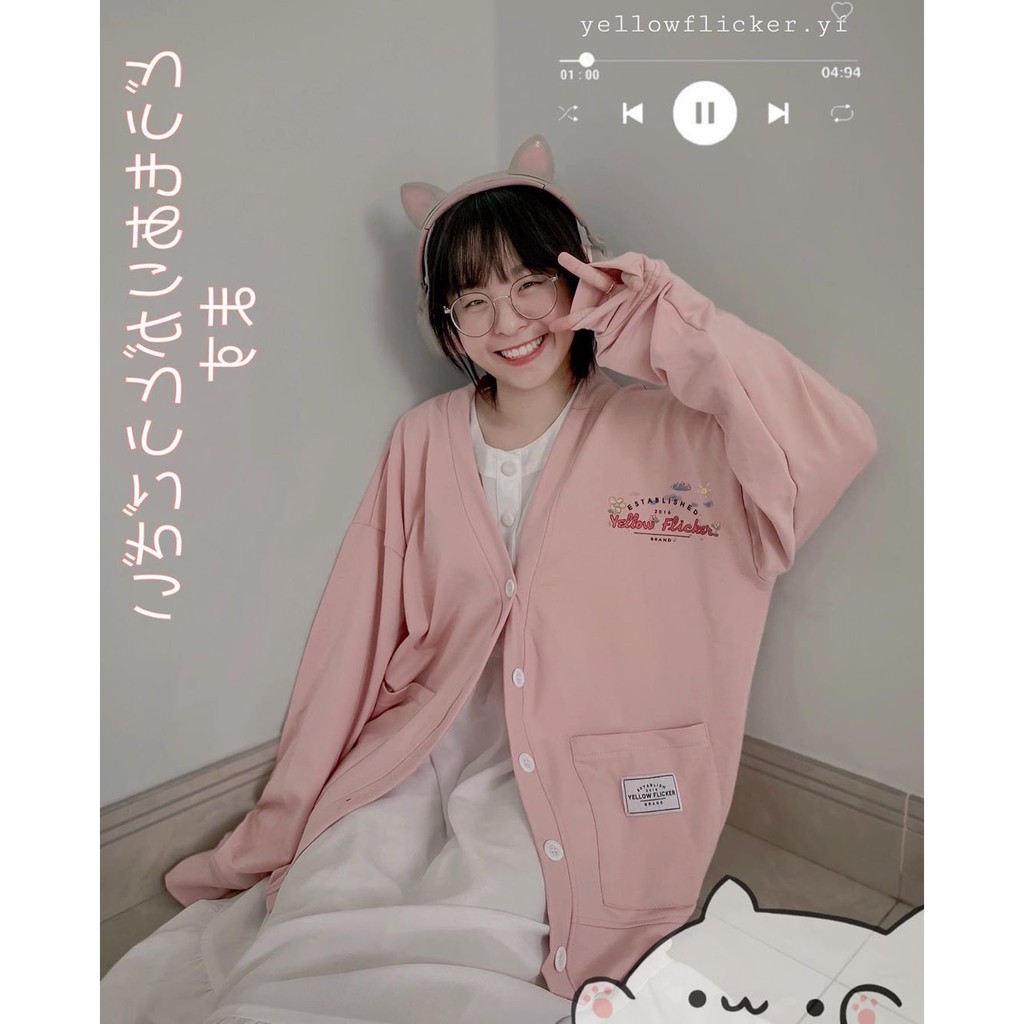 Áo Khoác Cadigan Nỉ Nữ MY GRADEN YELLOW FLICKER HỒNG TRẮNG UNISEX | BigBuy360 - bigbuy360.vn