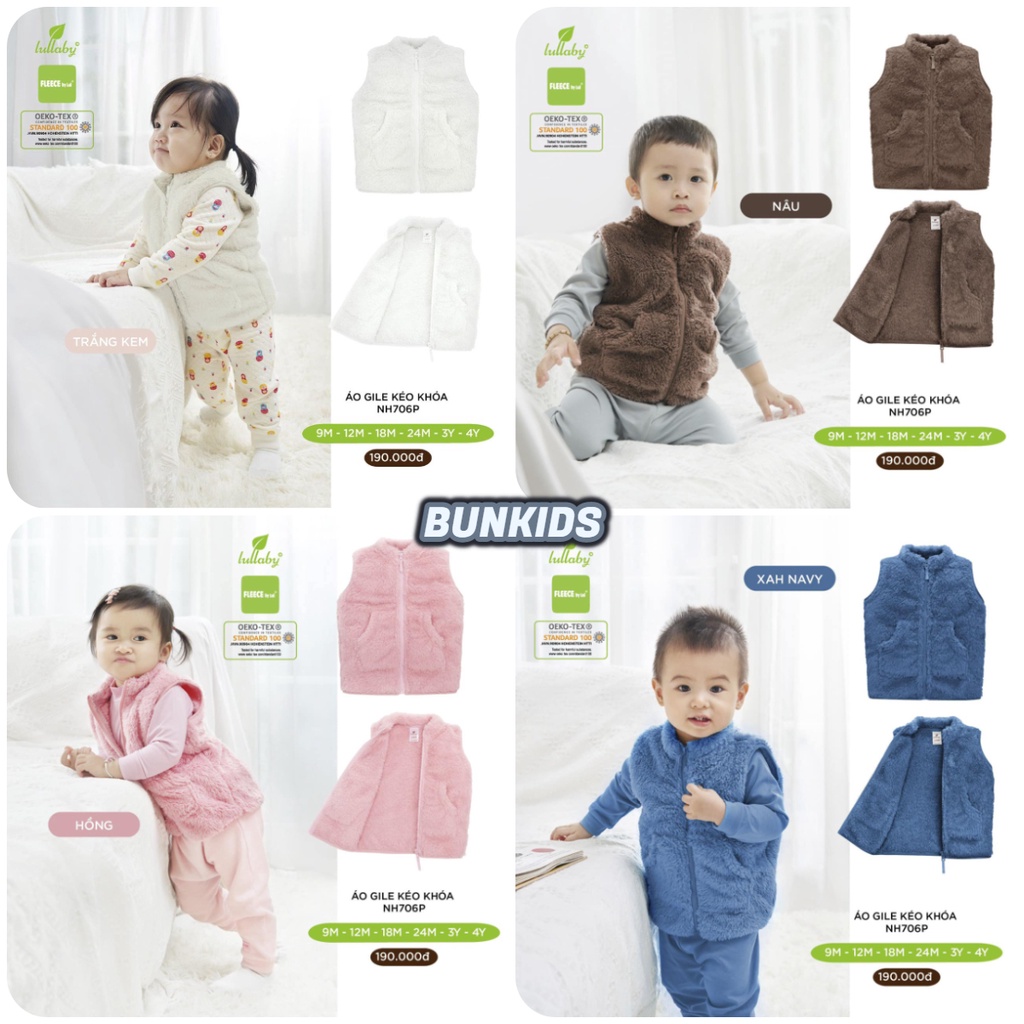 Gi lê Lông Lullaby Mẫu mới 2021 lông mịn hơn thu đông ấm áp cho bé trai bé gai ( áo di lê Ghi lê Gile )