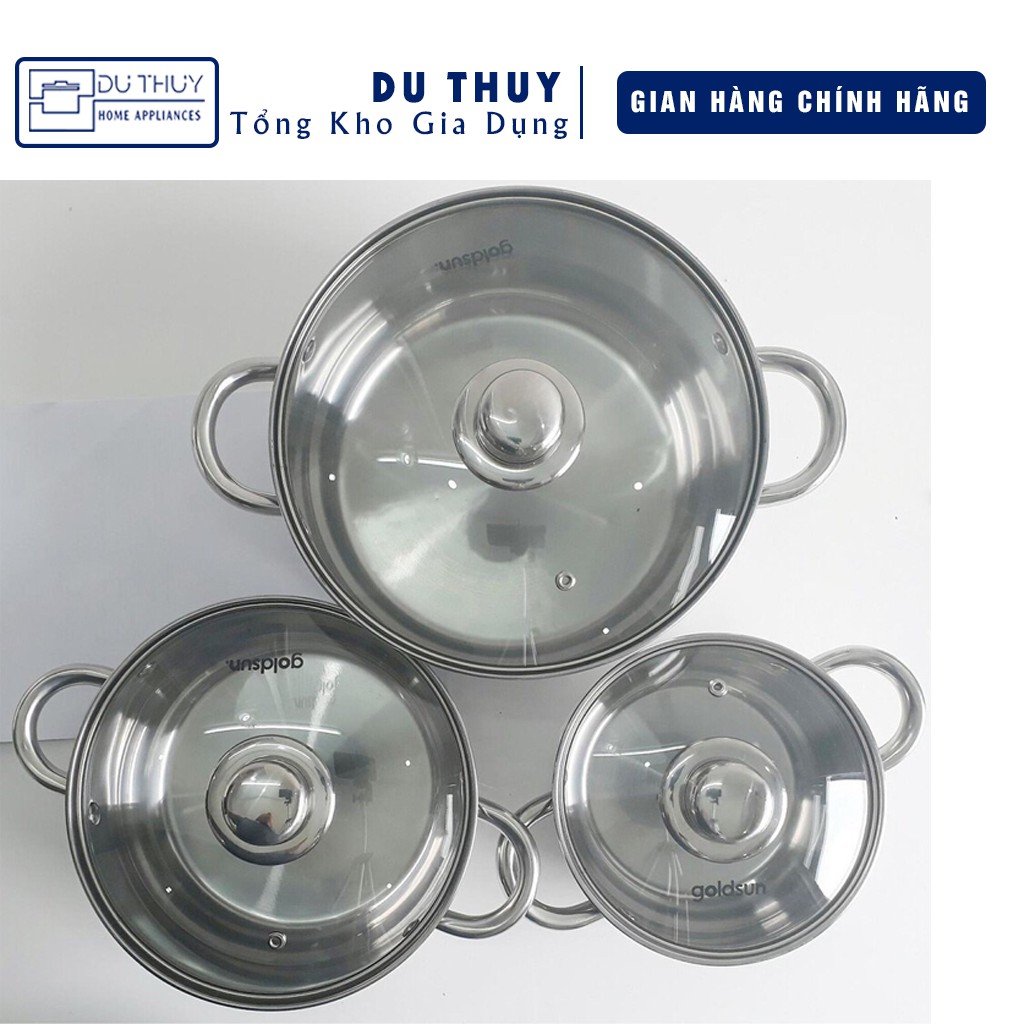 Bộ nồi inox 3 lớp Goldsun chính hãng kích thước 16-20-24 cm GE33-3306SG phù hợp với nhiều mục đích nấu ăn