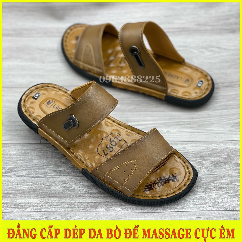 Dép Da Nam Da Bò Cao Cấp - Đế Massage Êm Ái Khâu Chắc Chắn - Bảo Hành Bong Nổ Da Trọn Đời DE001