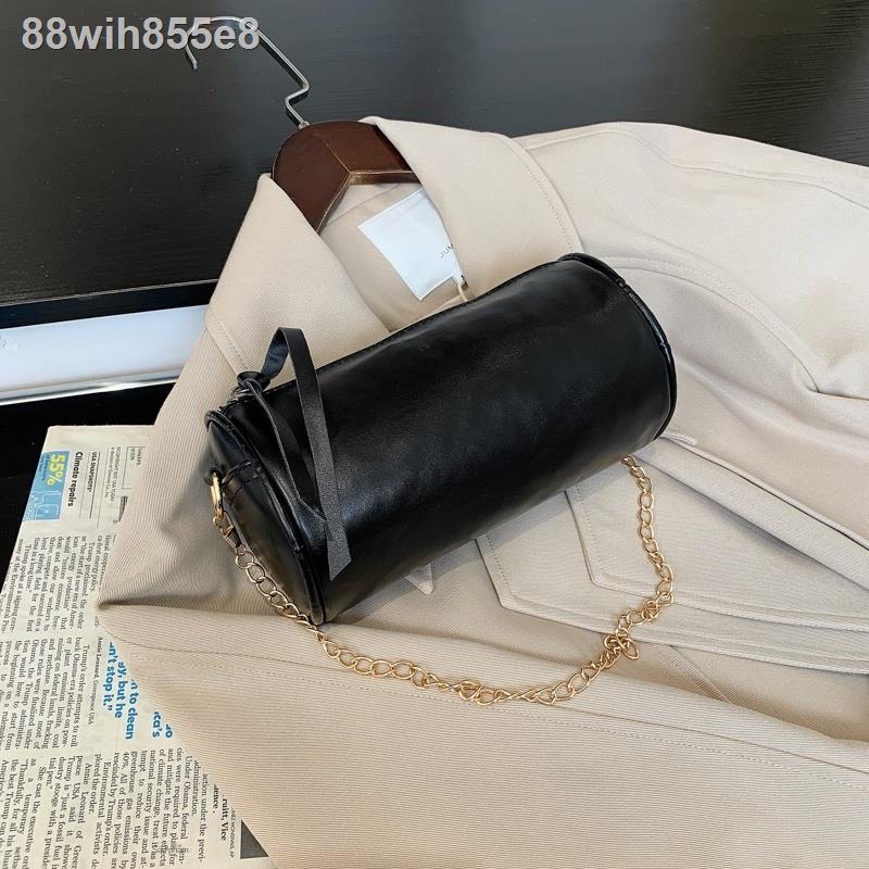 ✙▽Nhật Bản và Hàn Quốc cá tính retro túi nữ mới màu đen phong cách tối giản hình trụ túi trống nhỏ tú