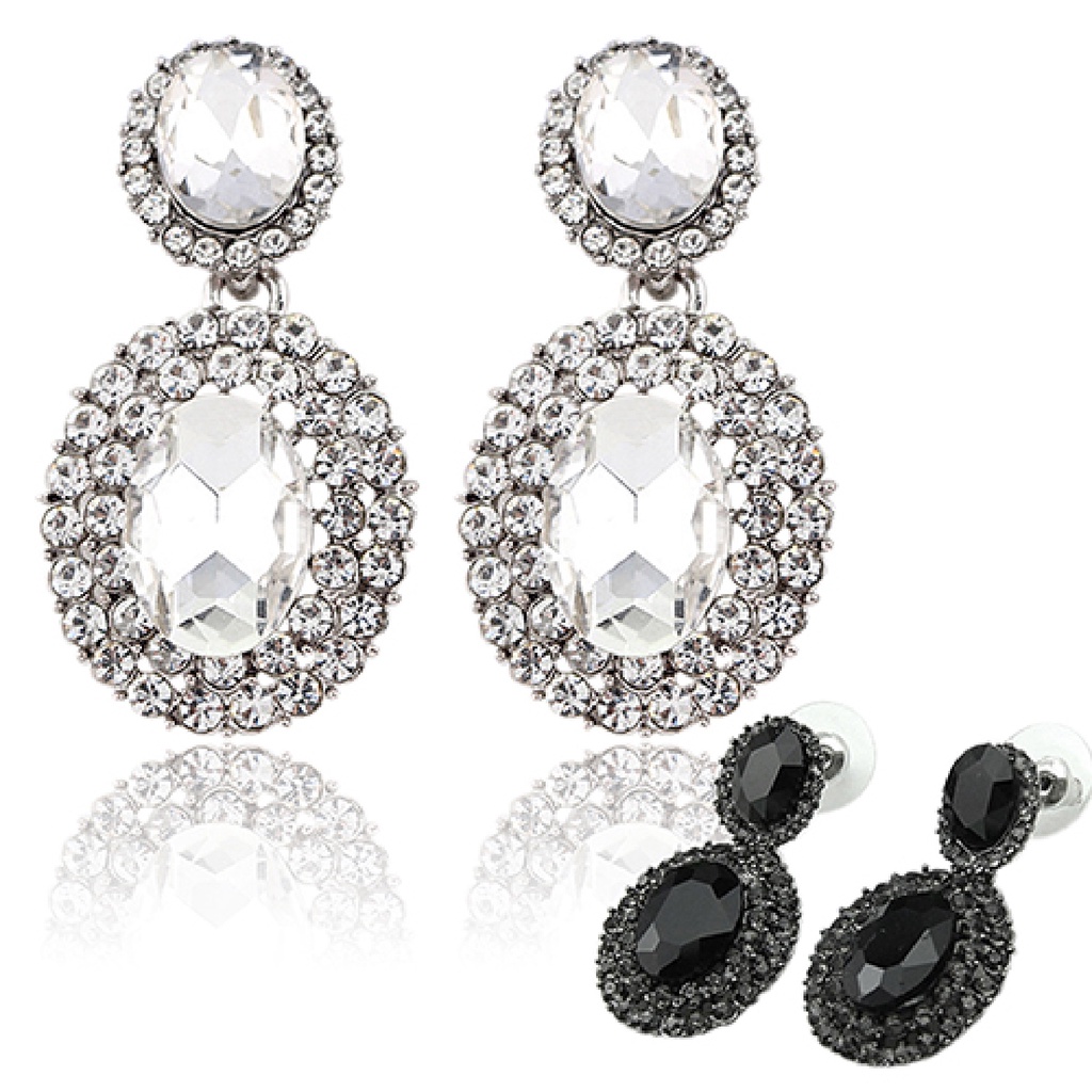 Cặp khuyên tai oval đính đá quý nhân tạo sang trọng quý phái dành cho nữ