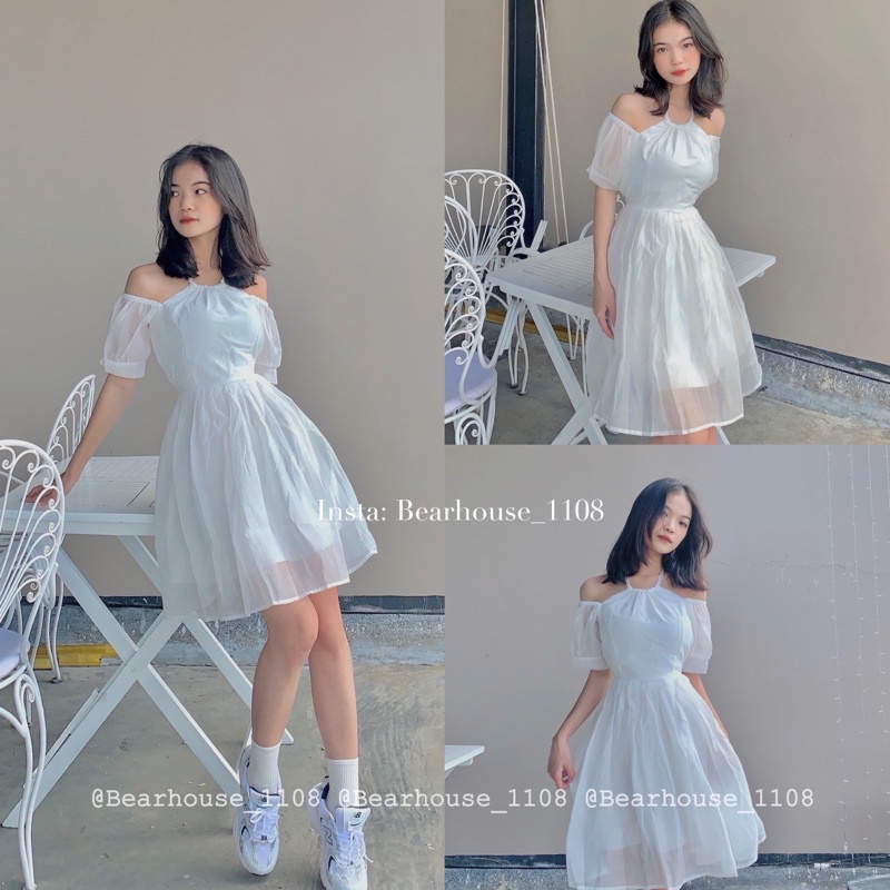 VÁY ĐẦM TRẮNG VOAN TƠ CỔ YẾM TIỂU THƯ