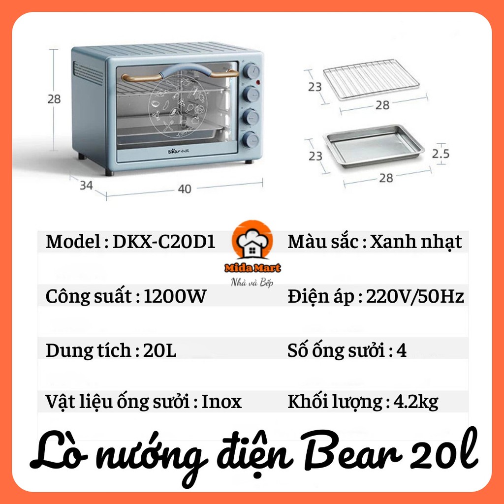 🔥 LÒ NƯỚNG ĐA CHỨC NĂNG BEAR 20L CHÍNH HÃNG DKX-C20D1 BẢO HÀNH 6 THÁNG 🔥