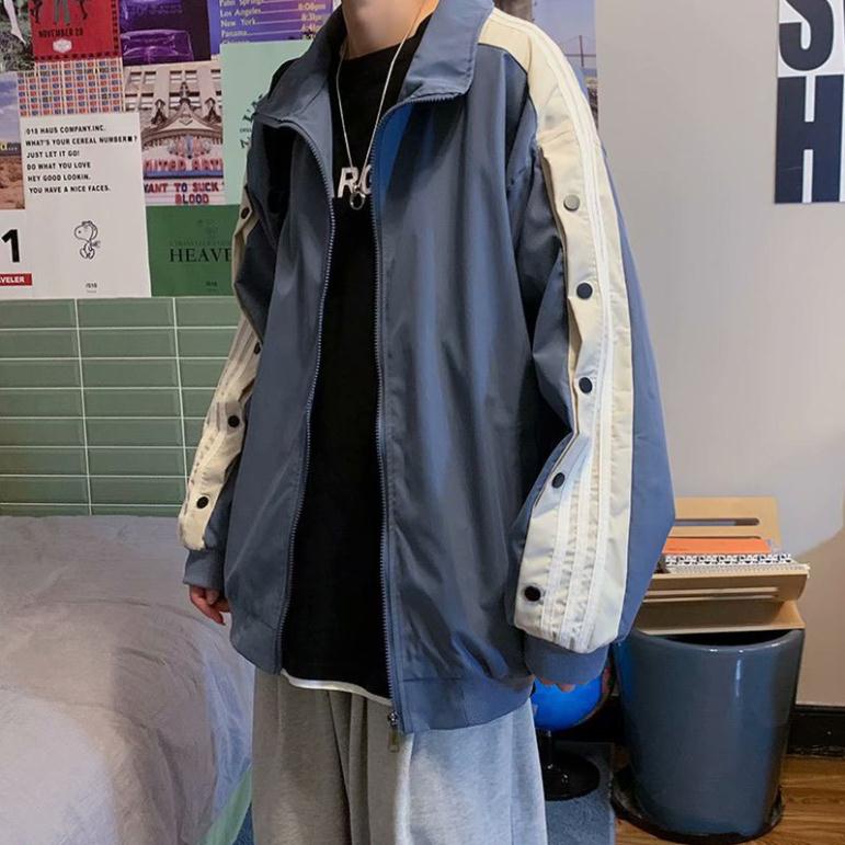 Áo khoác , bomber, áo jacket gió 2 lớp cúc bấm sọc vai form rộng phong cách ulzzang