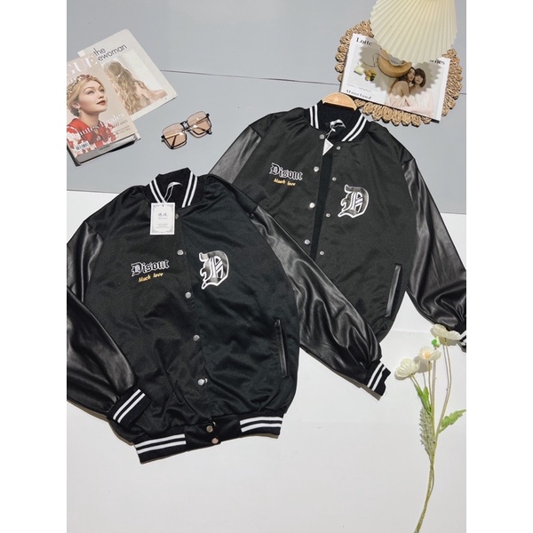 Áo Bomber Phối Tay Da Hình Ôto 🦋 Áo Khoác Nam Nữ Unisex Dáng Rộng Cúc Bấm 🦋