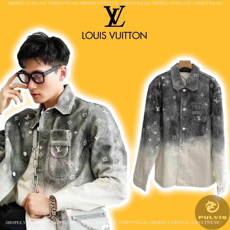 - Áo Khoác Luon Vuituoi 2020 Graidient Monogram Spray Grey/White Denim Jacket, Áo sơ mi LV