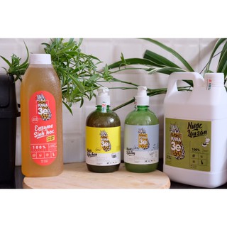 Combo nước rửa sinh học bộ 4 sản phẩm gồm rửa chén 500ml, rửa tay 500ml, enzyme 1l, lau sàn 2L