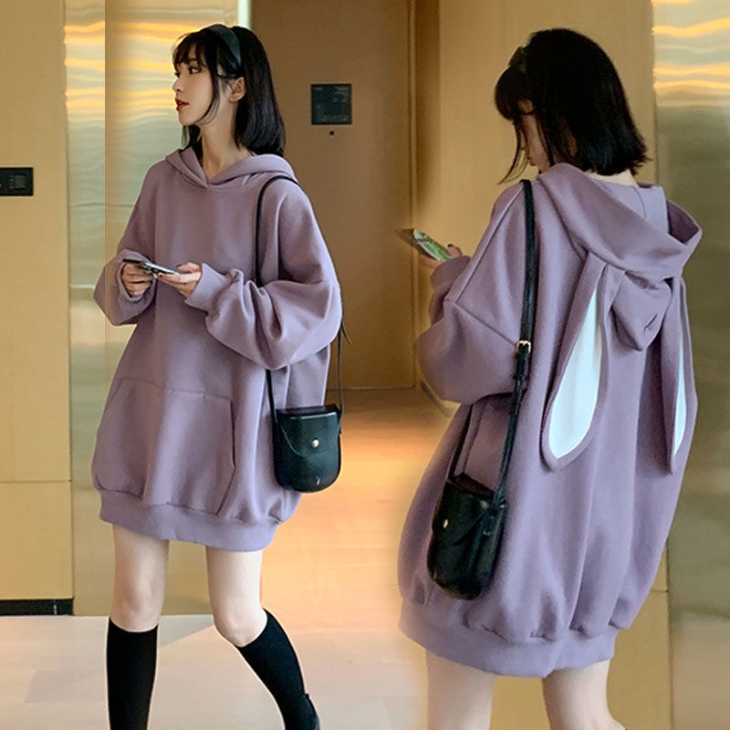 Áo Khoác Hoodie Tay Dài Đính Tai Thỏ Thời Trang Mùa Thu Cho Nữ