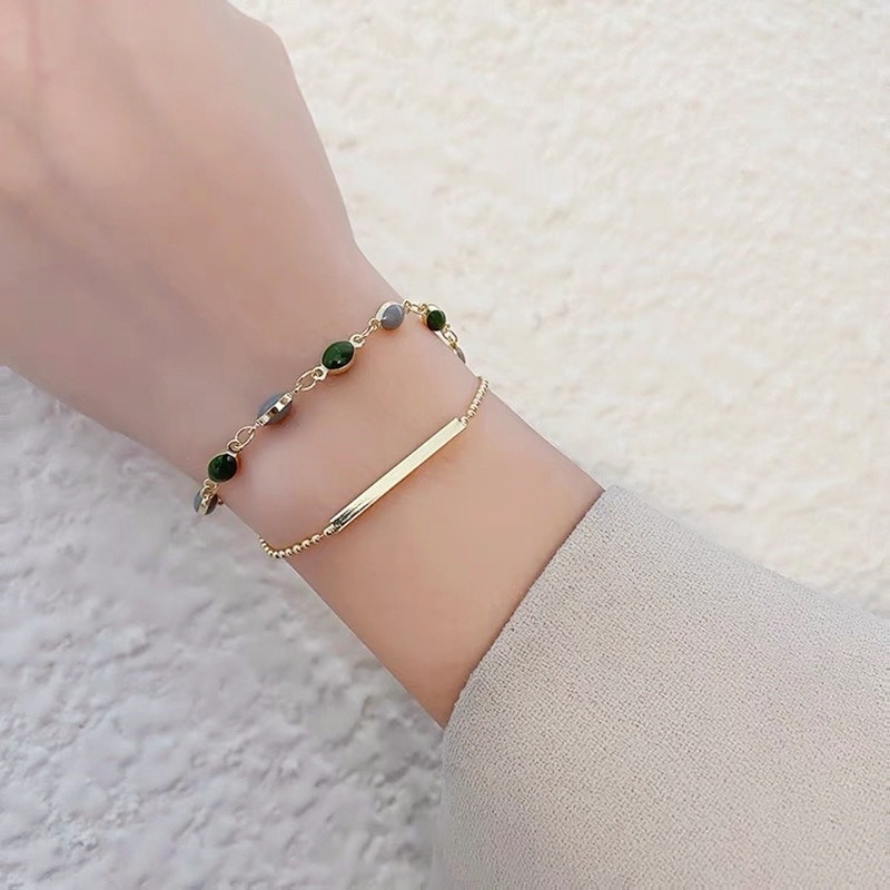Bộ 2 Vòng Tay Hợp Kim Mạ Vàng Phong Cách Hàn Quốc Cho Nữ