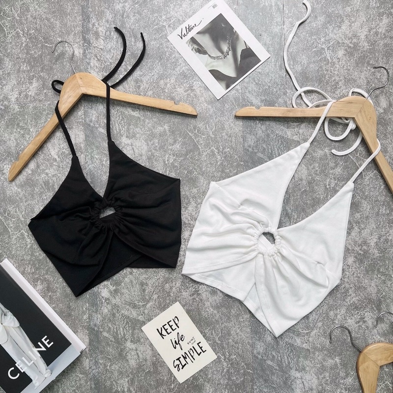 Áo Croptop Yếm Hở Lưng Khoen Ngực Cột Nơ Dáng Sexy