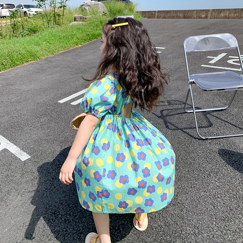 Đầm Công Chúa Một Mảnh Tay Phồng In Hoa Nhiều Màu Cho Bé Gái