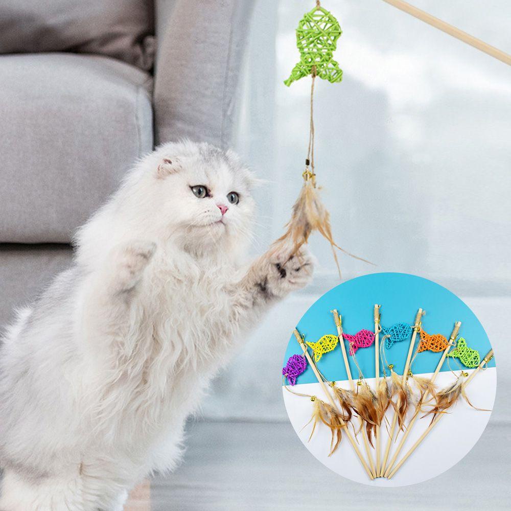 1 Cần Câu Gỗ Mini Có Chuông Dùng Làm Đồ Chơi Cho Mèo