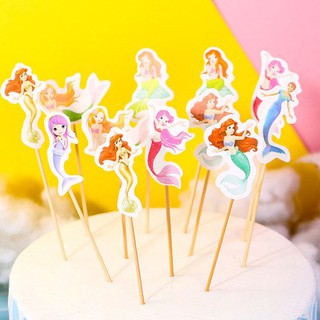 Set 12 que cắm các nàng tiên cá - Phụ kiện trang trí bánh sinh nhật