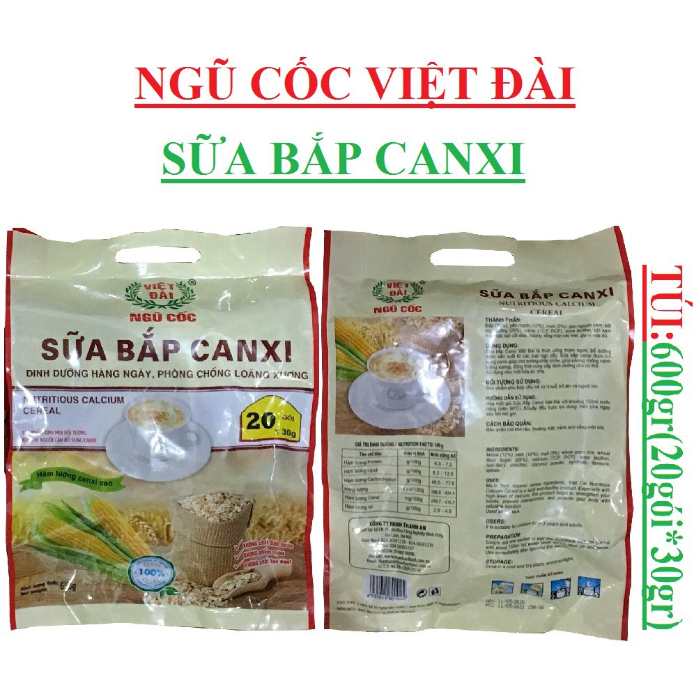 Ngũ cốc ăn kiêng, gạo lức canxi, sữa bắp canxi, dinh dưỡng, methi, sen dừa Việt đài túi (450-600)gr