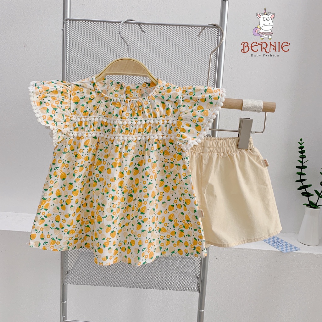 Set bộ bé gái váy baby doll hoa nhí vai cánh tiên chất liệu thô mềm, bộ váy bé gái phong cách Hàn Quốc