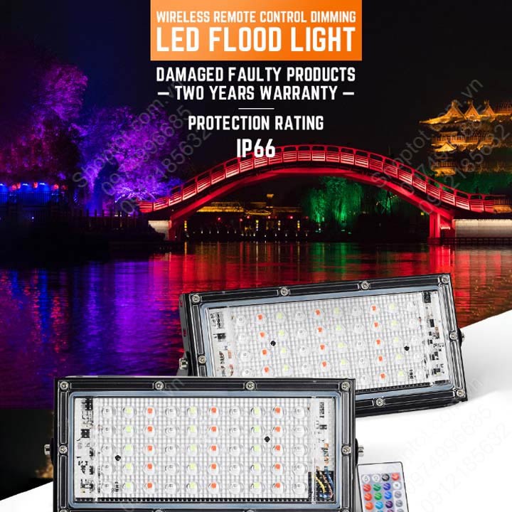 Đèn led pha đổi màu RGB loại 50W-220V kèm điều khiển từ xa-Remote, nhiều chế độ sáng