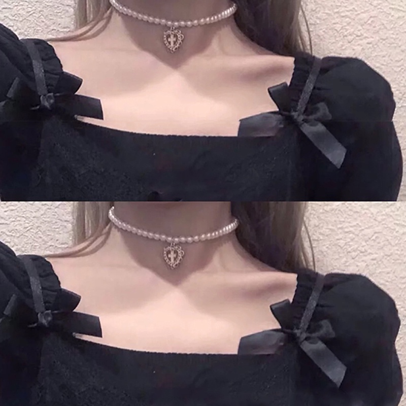 Vòng cổ mặt hình trái tim đính ngọc trai giả thời trang cho nữ