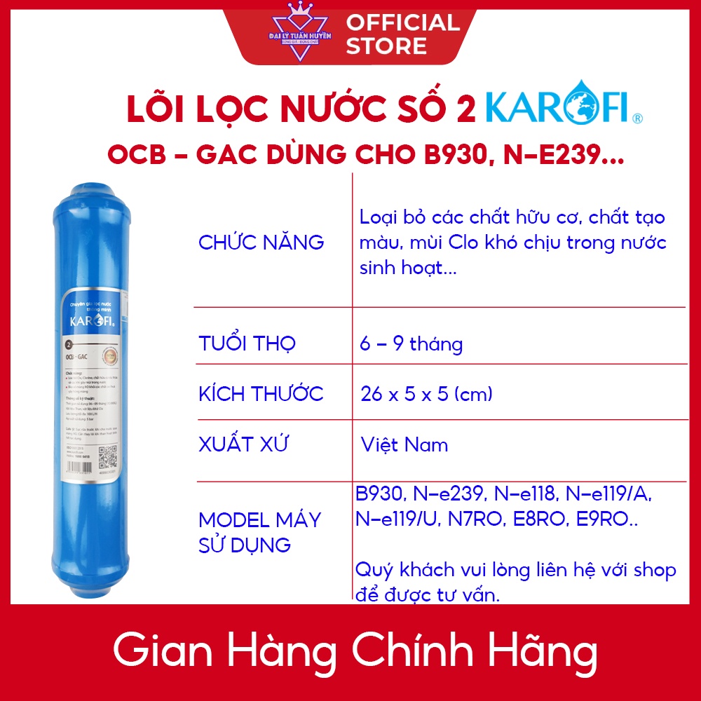 Trọn bộ 9 lõi lọc nước Karofi 123456789 model B930,N-e239