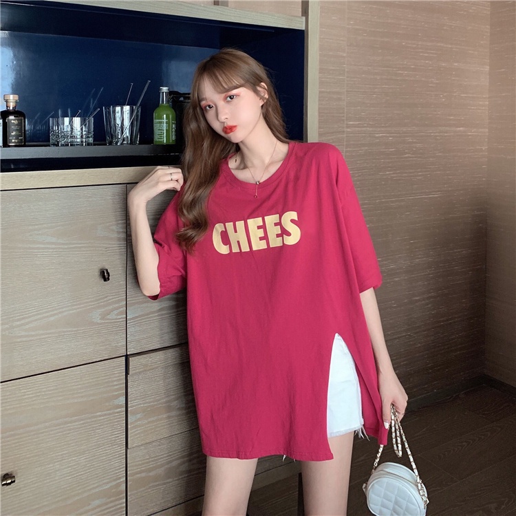 Áo thun ngắn tay in chữ phong cách Hàn Quốc thời trang mùa hè năng động cho nữ