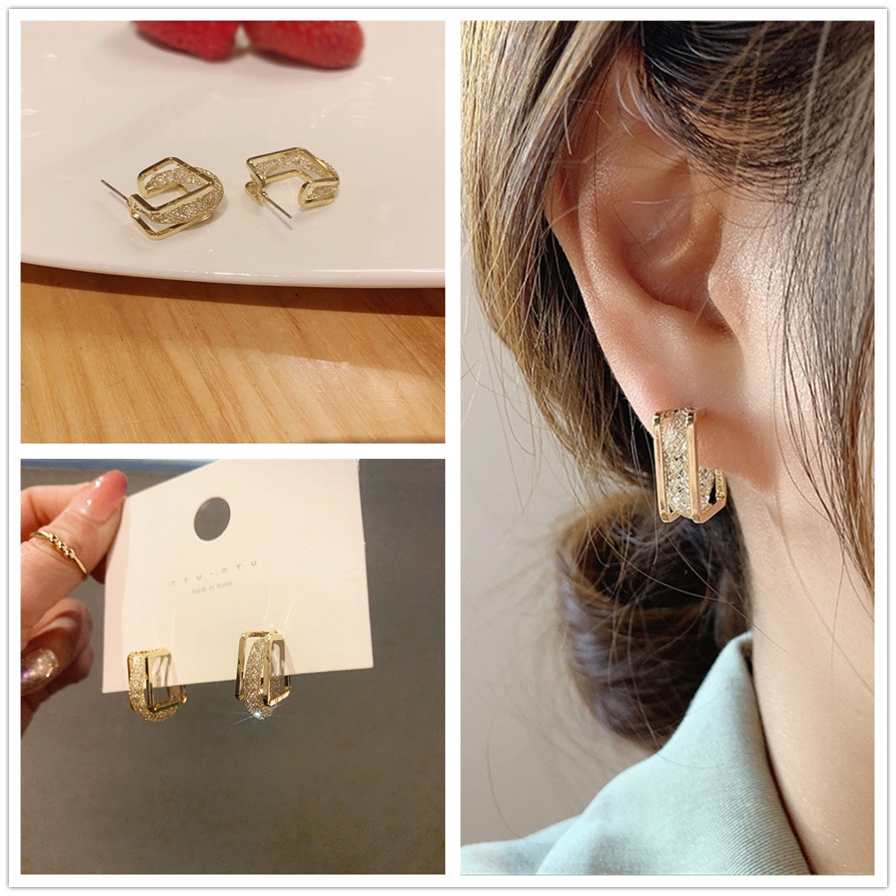 Đôi Khuyên Tai Hợp Kim Dáng Dài Kiểu Dáng Hình Học Thời Trang Cho Nữ