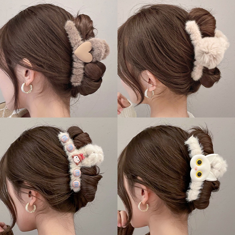 Kẹp Tóc Hình Cá Mập Phủ Lông Phong Cách Hàn Quốc Thời Trang Thu Đông Cho Nữ