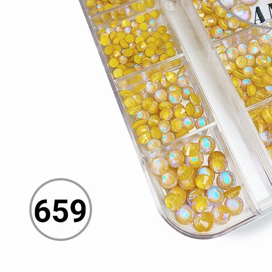 Đá Chân Lưới Nail 12 Khía Màu Nước Gạo Light Topaz Fluorescence Đính Móng ANGELICA 659