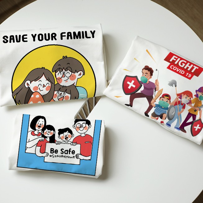 Áo thun Cotton Trắng Gia Đình in hình Chống Lại Virus