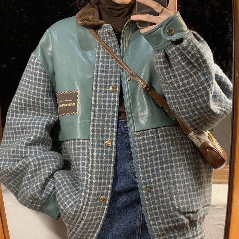 Áo khoác dạ phối da pu unisex dày dặn