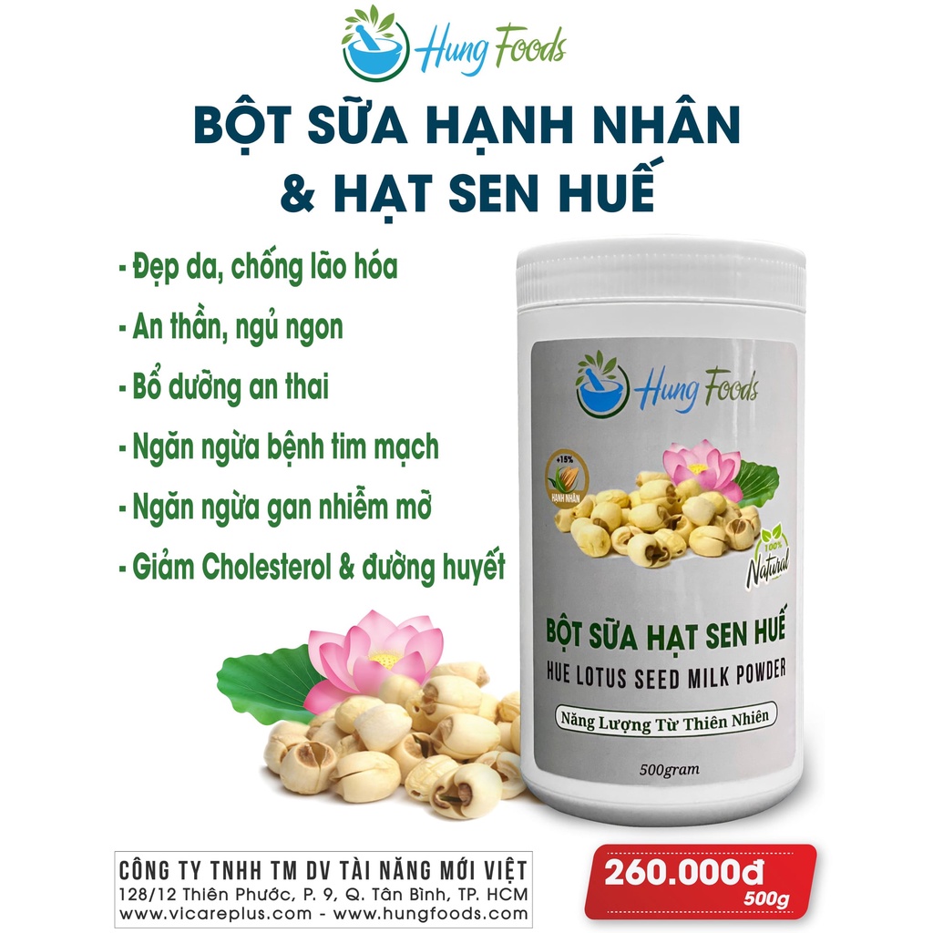 Bột sữa hạt sen Huế (Loại 500g) Sữa Thực Vật Chay ( Cam kết hàng chính hãng)